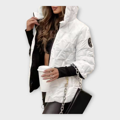 Shiny quilted hooded puffer jacket