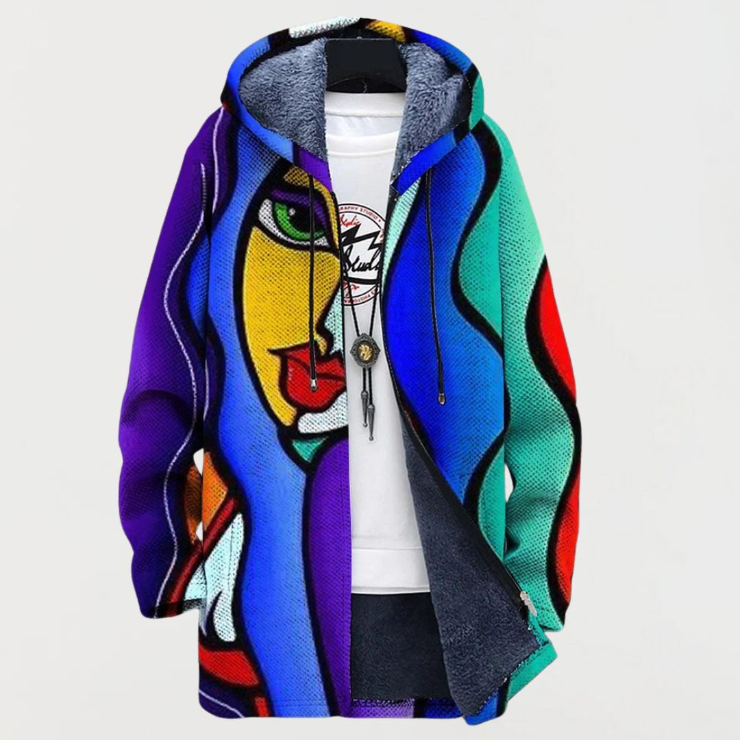 Cardigan with colorful art