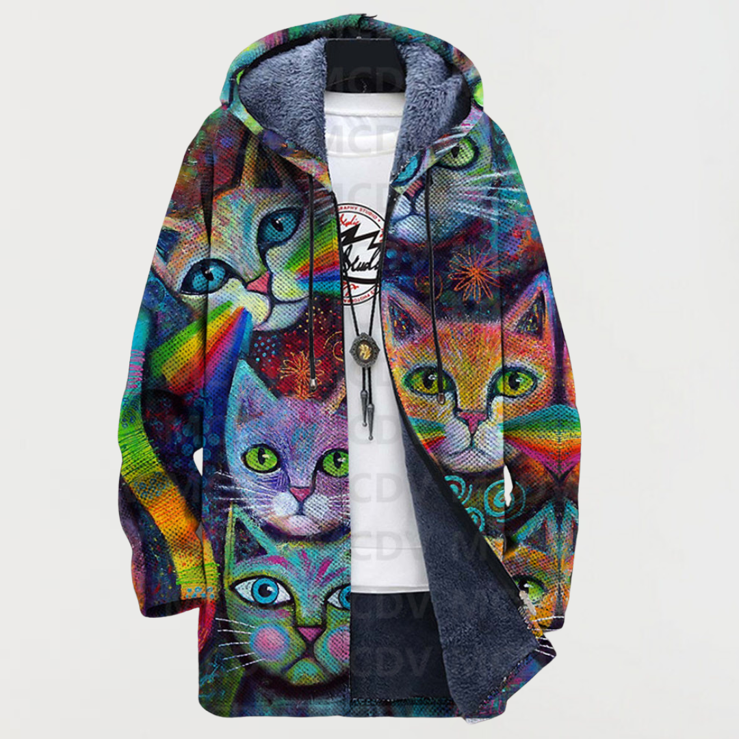 Cardigan with cats on rainbow