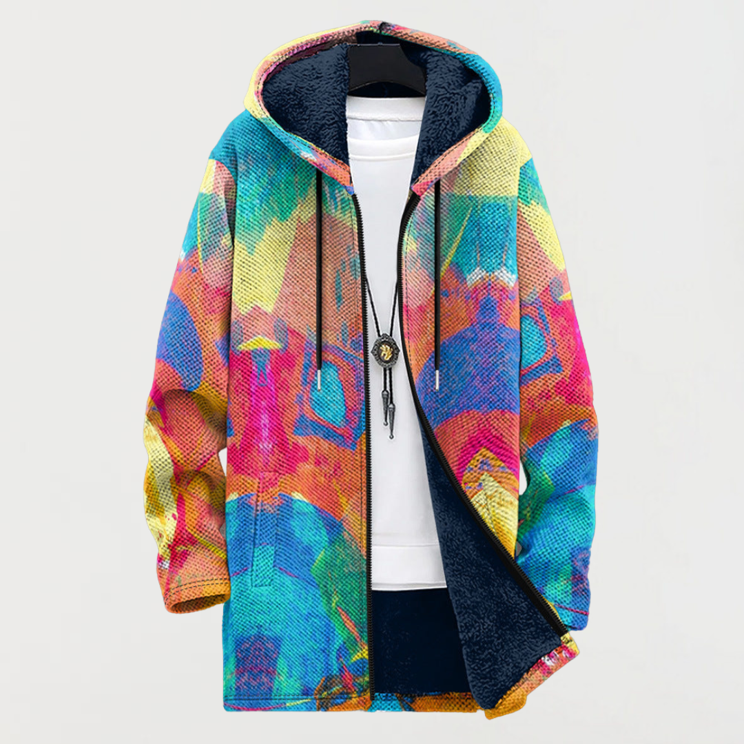 Cardigan with artistic colorful pattern