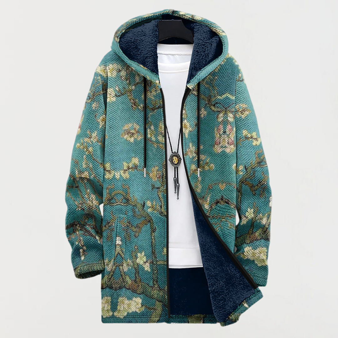 Cardigan with artistic floral pattern
