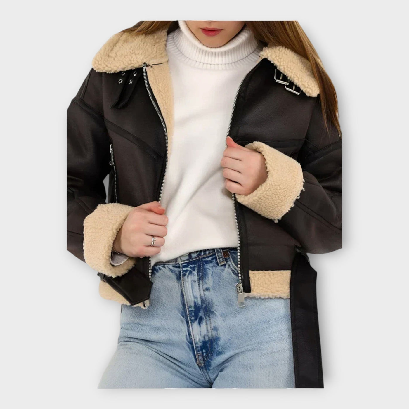 Modern leather jacket with belt