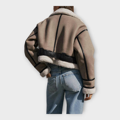 Leather jacket with lining and belt