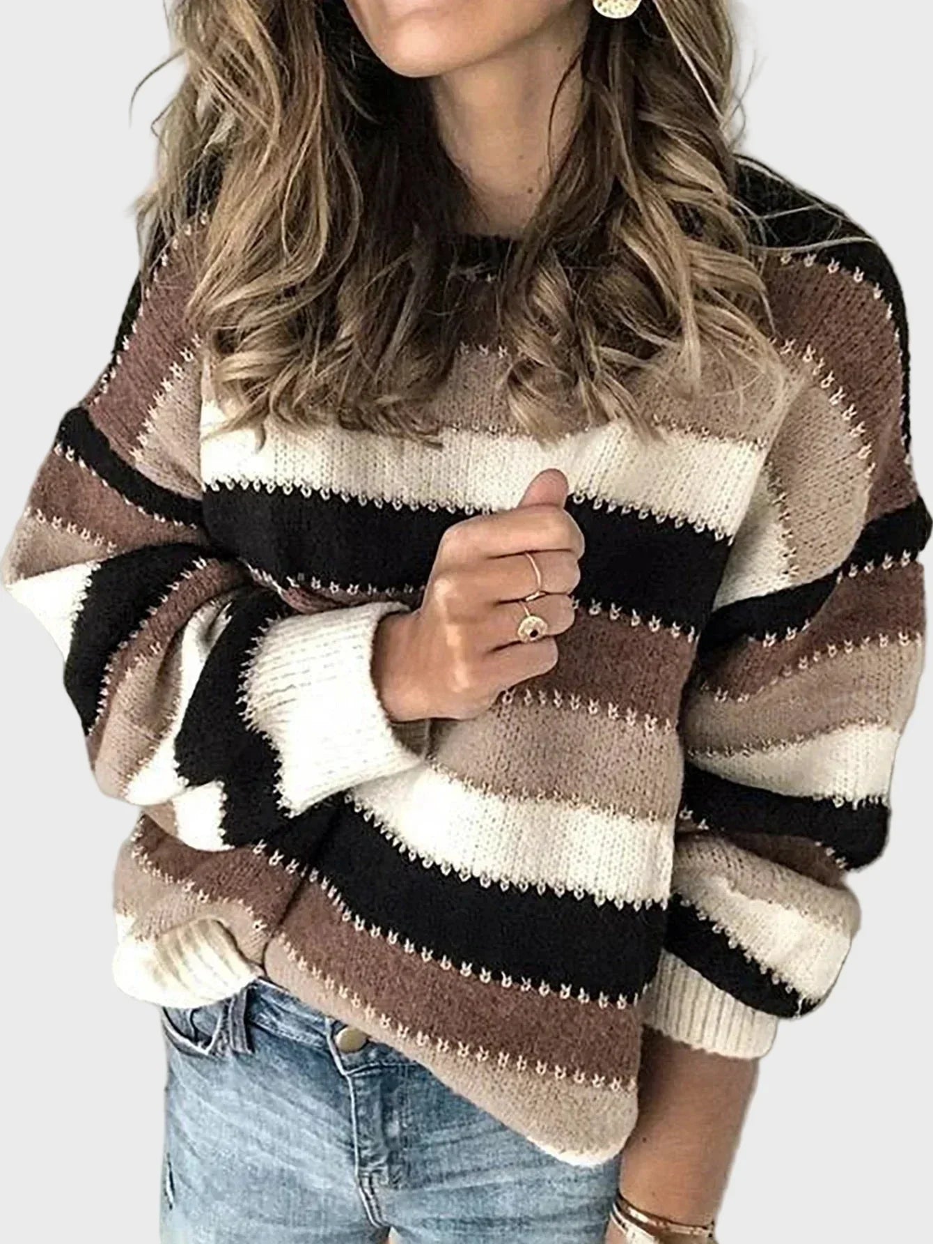 Knitted high-neck shirt with striped pattern