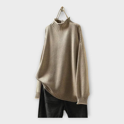 Knitted sweater with high collar