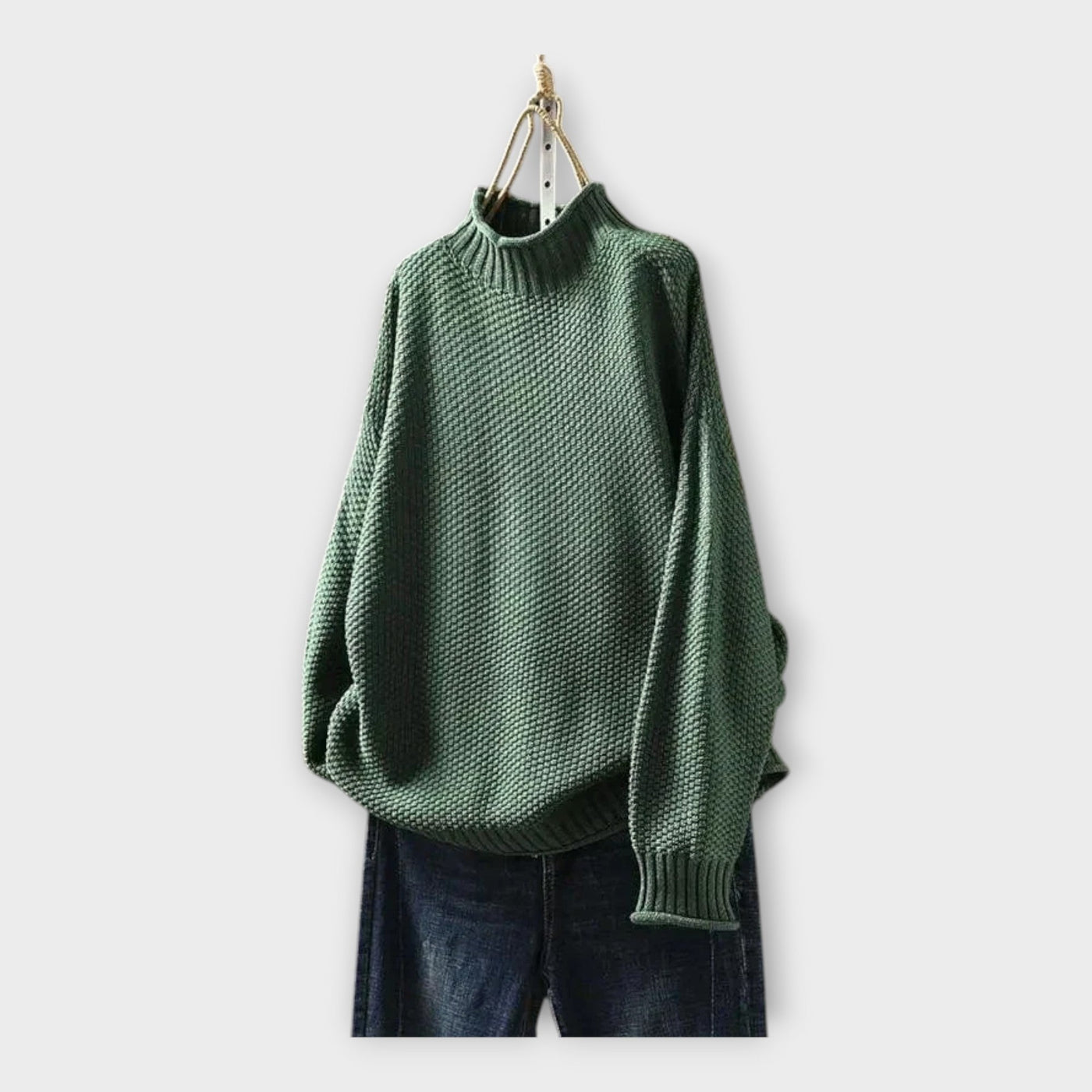 Knitted sweater with high collar