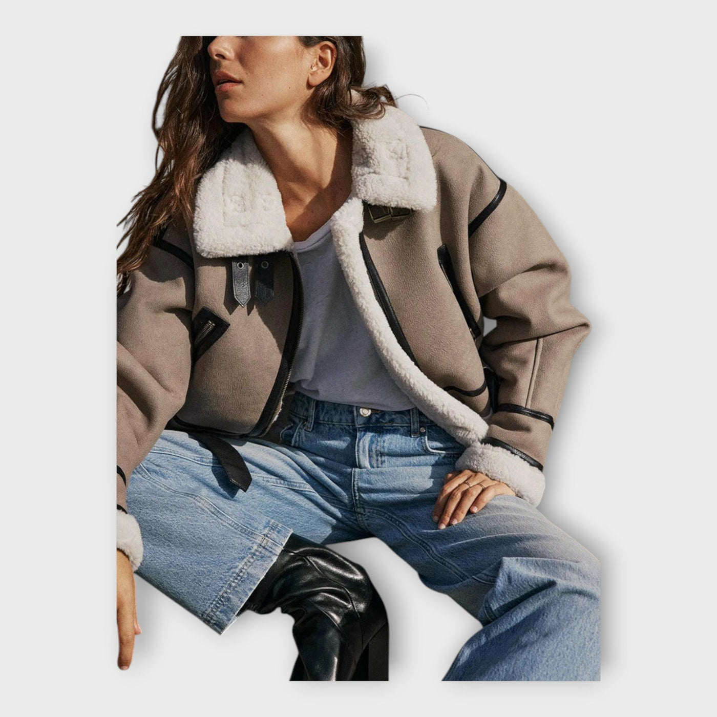 Leather jacket with lining and belt