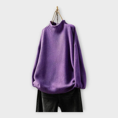 Knitted sweater with high collar