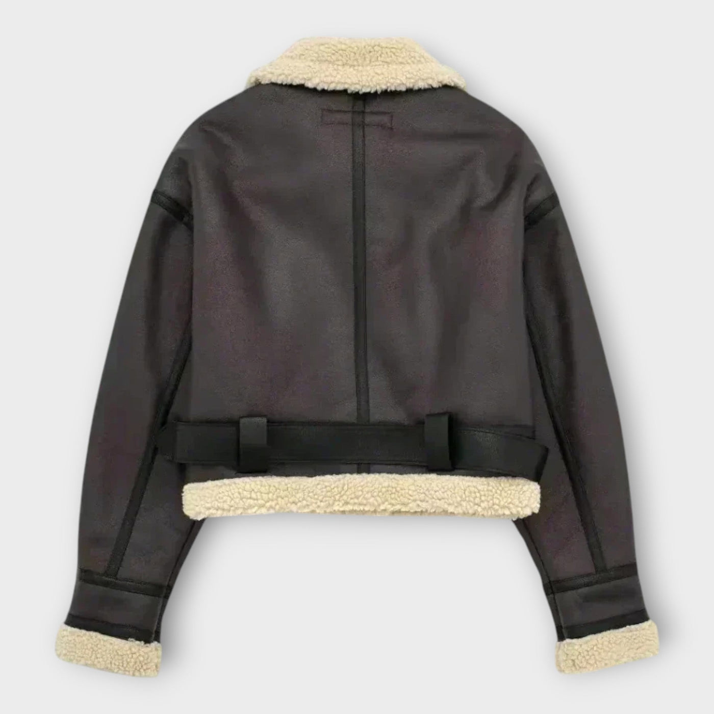 Short leather jacket with fur and belt