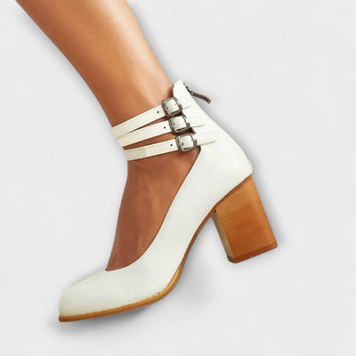 Chunky Block Heel Pumps with Triple Buckle Ankle Straps