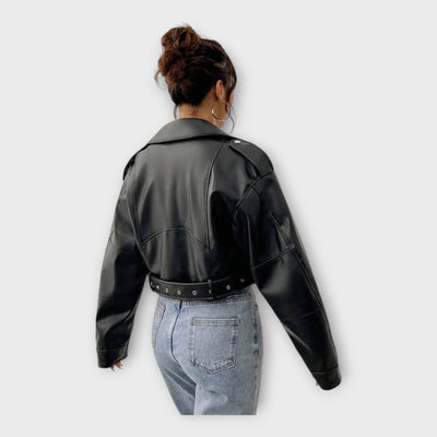Short leather jacket with belt