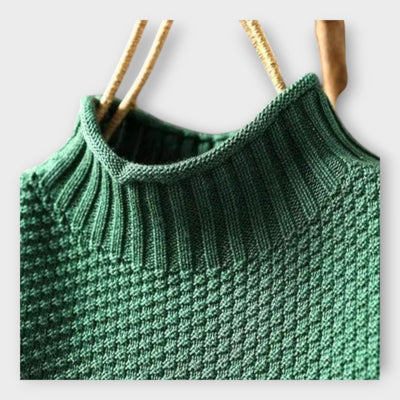 Knitted sweater with high collar