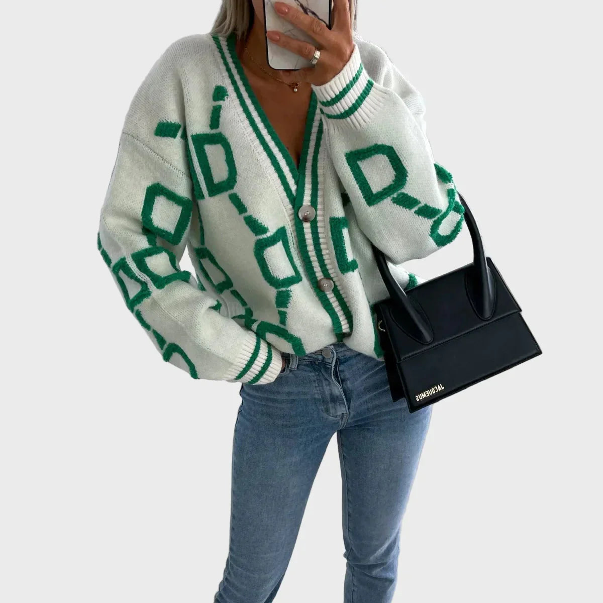 Fashionable knitted vest with geometric pattern