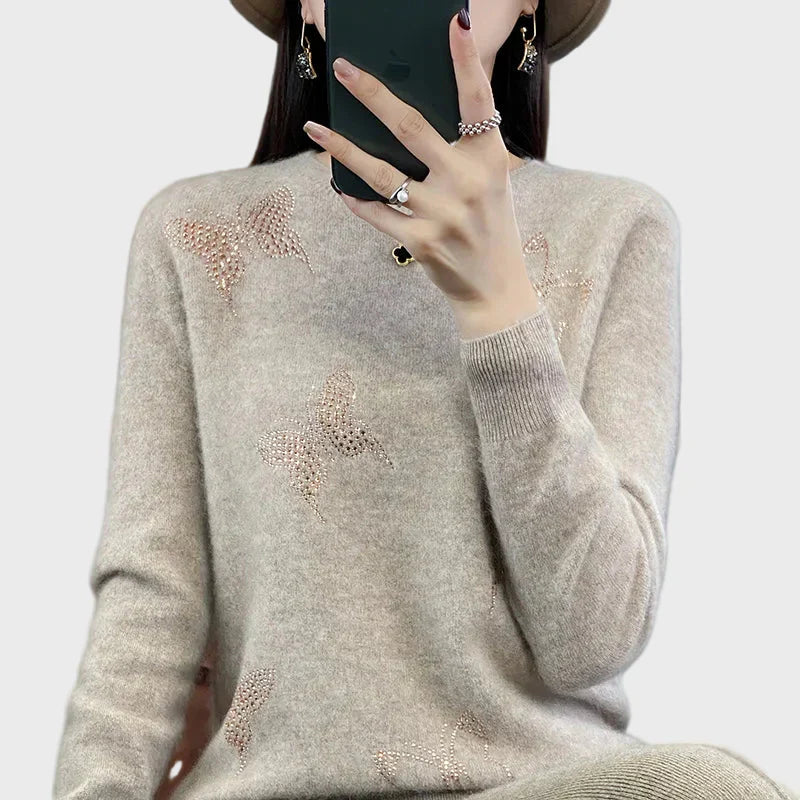 Knitted turtleneck with butterfly pattern