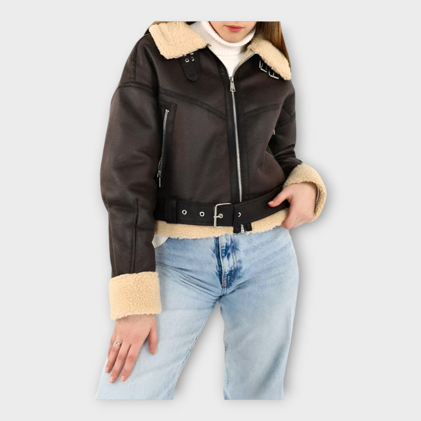 Modern leather jacket with belt