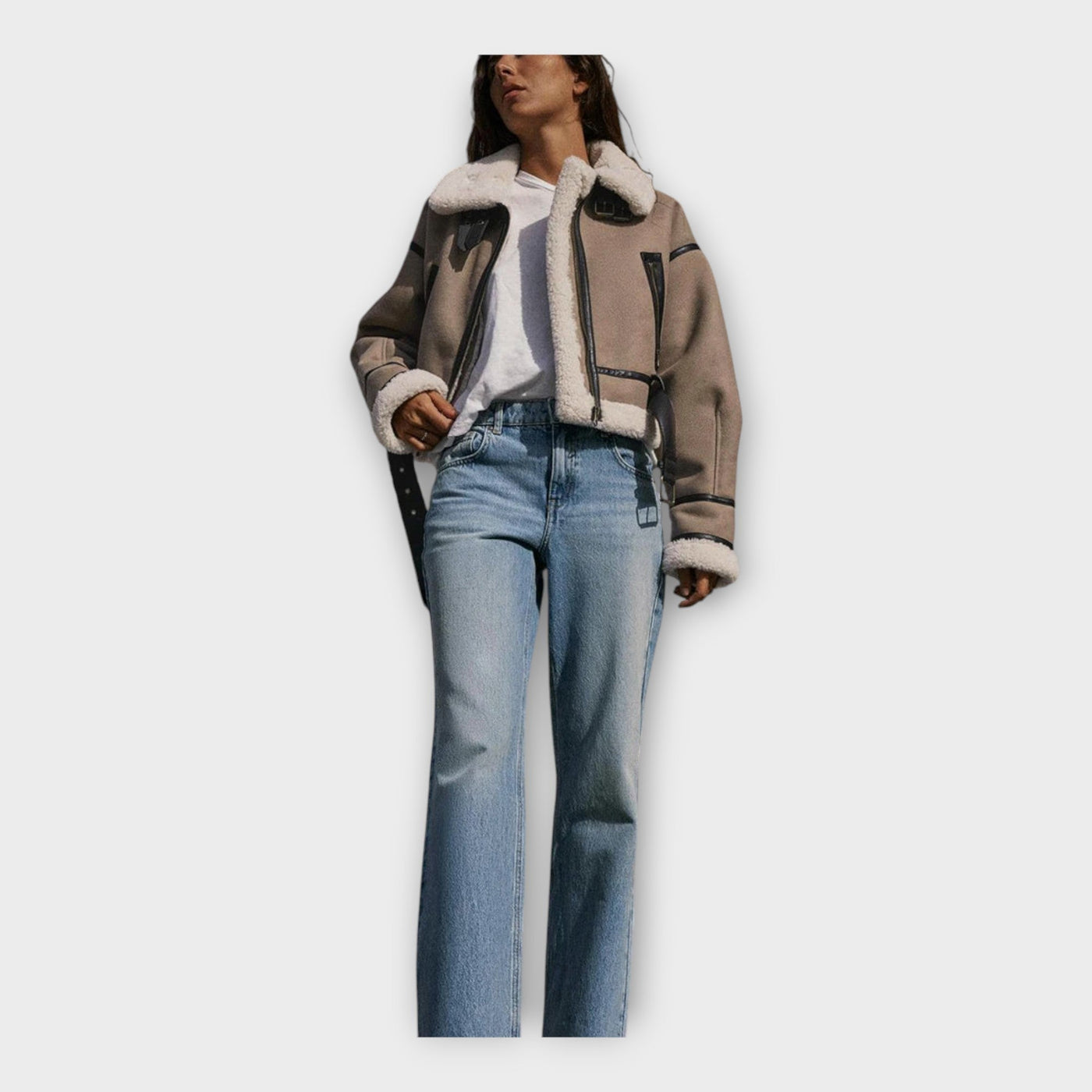 Leather jacket with lining and belt