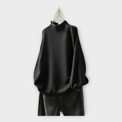 Knitted sweater with high collar