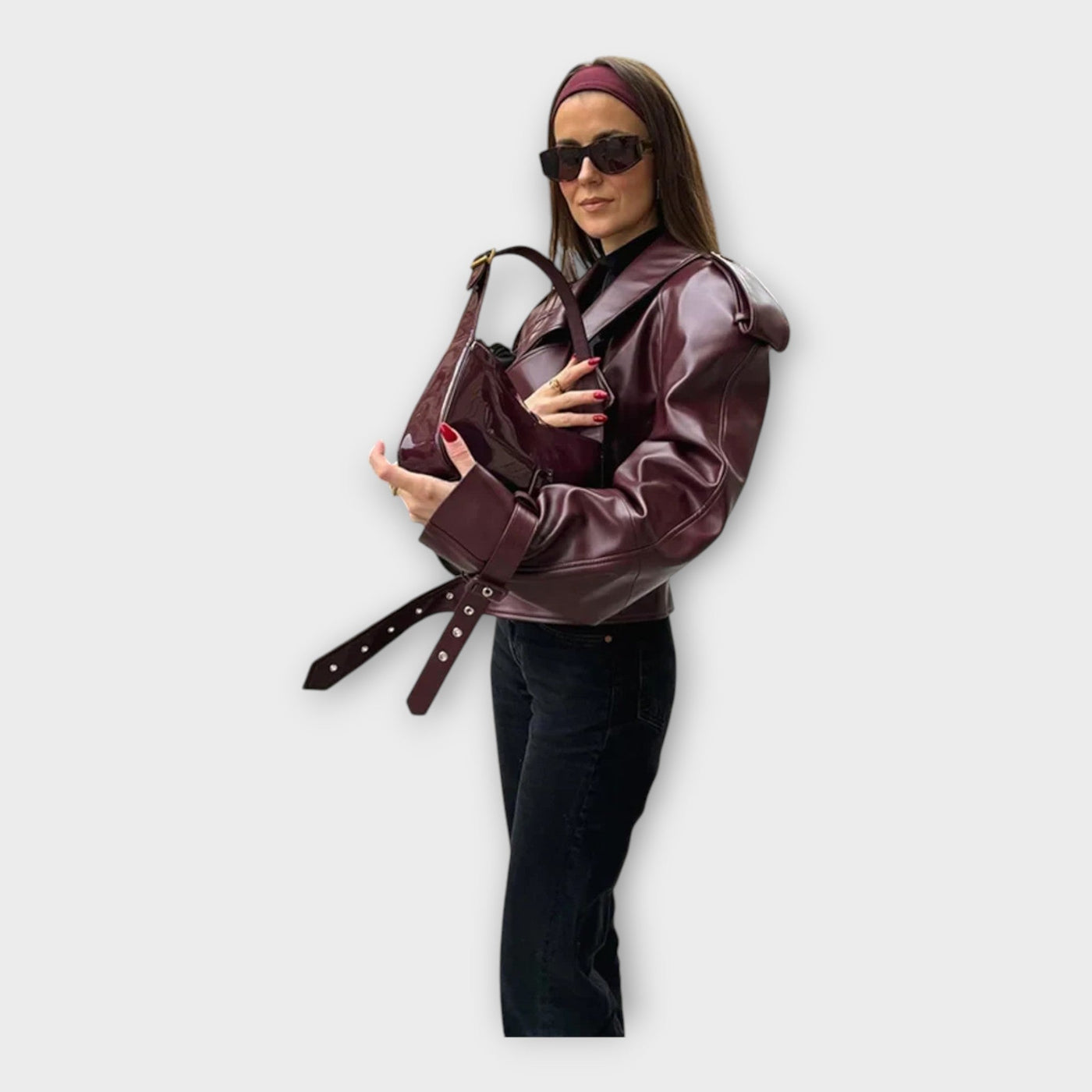 Modern leather jacket with belt