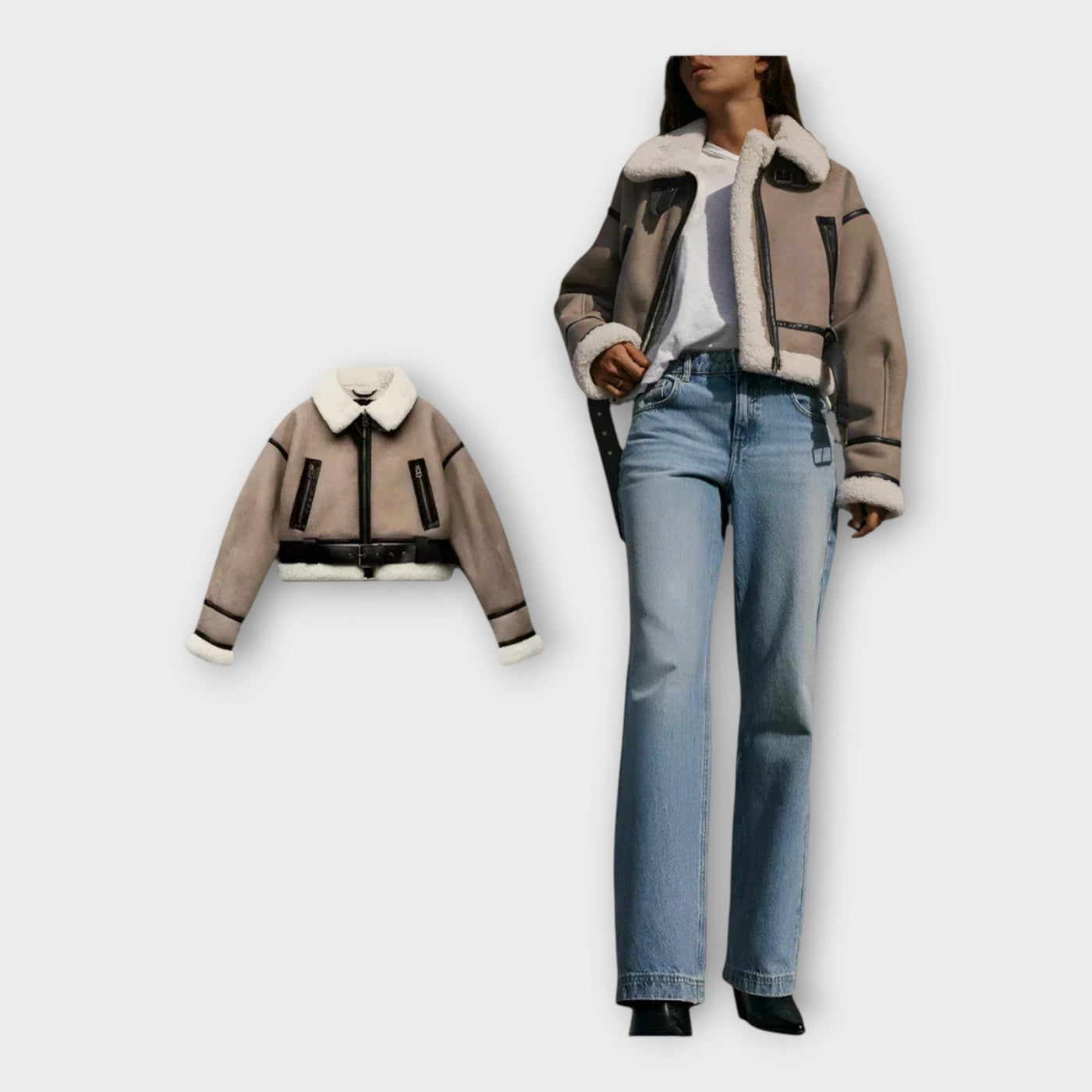 Leather jacket with lining and belt