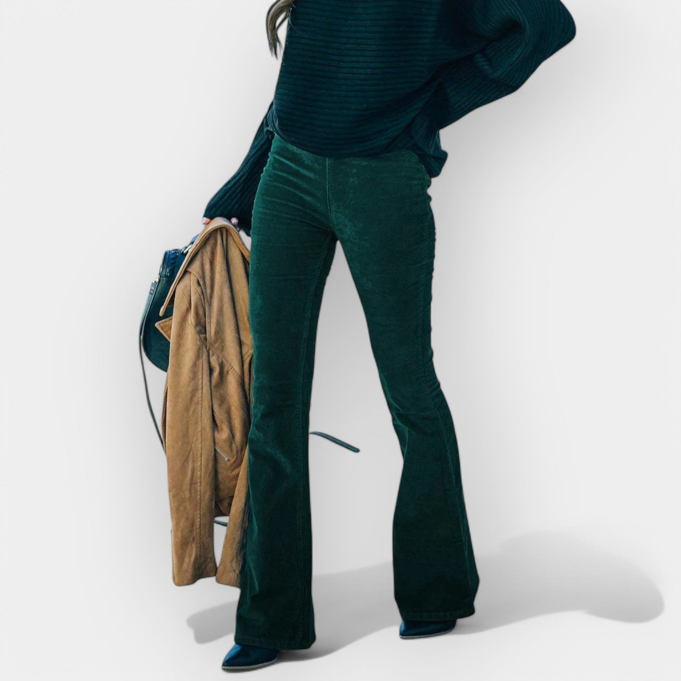 High-waisted clock‑shaped pants