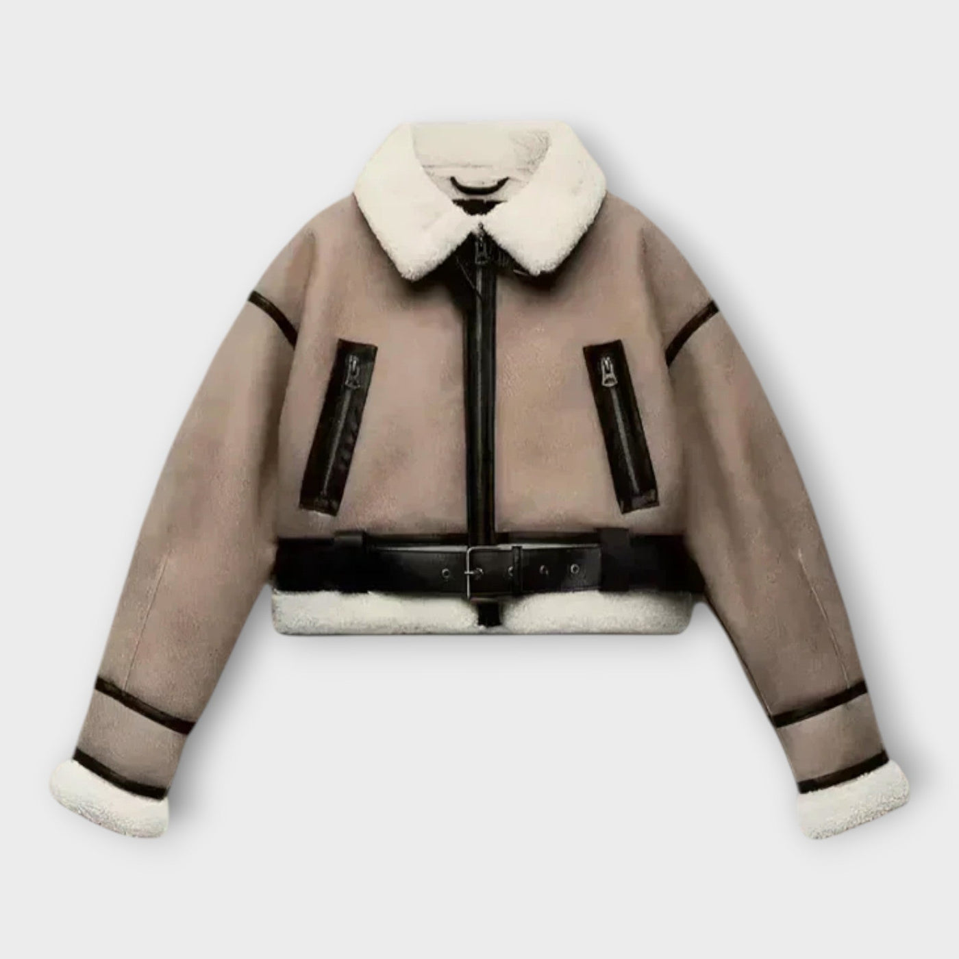 Leather jacket with lining and belt