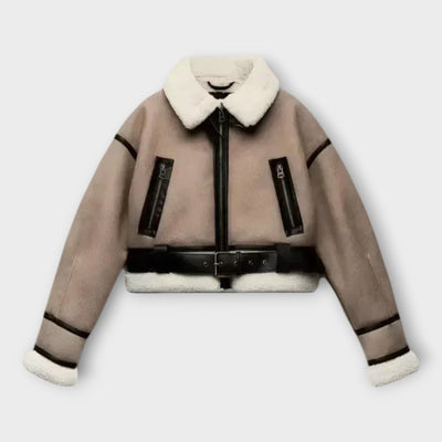 Leather jacket with lining and belt