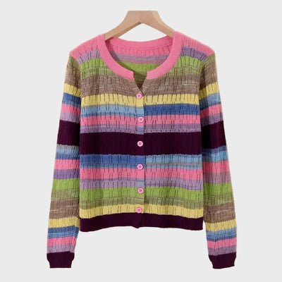 Knitted cardigan with a retro striped pattern