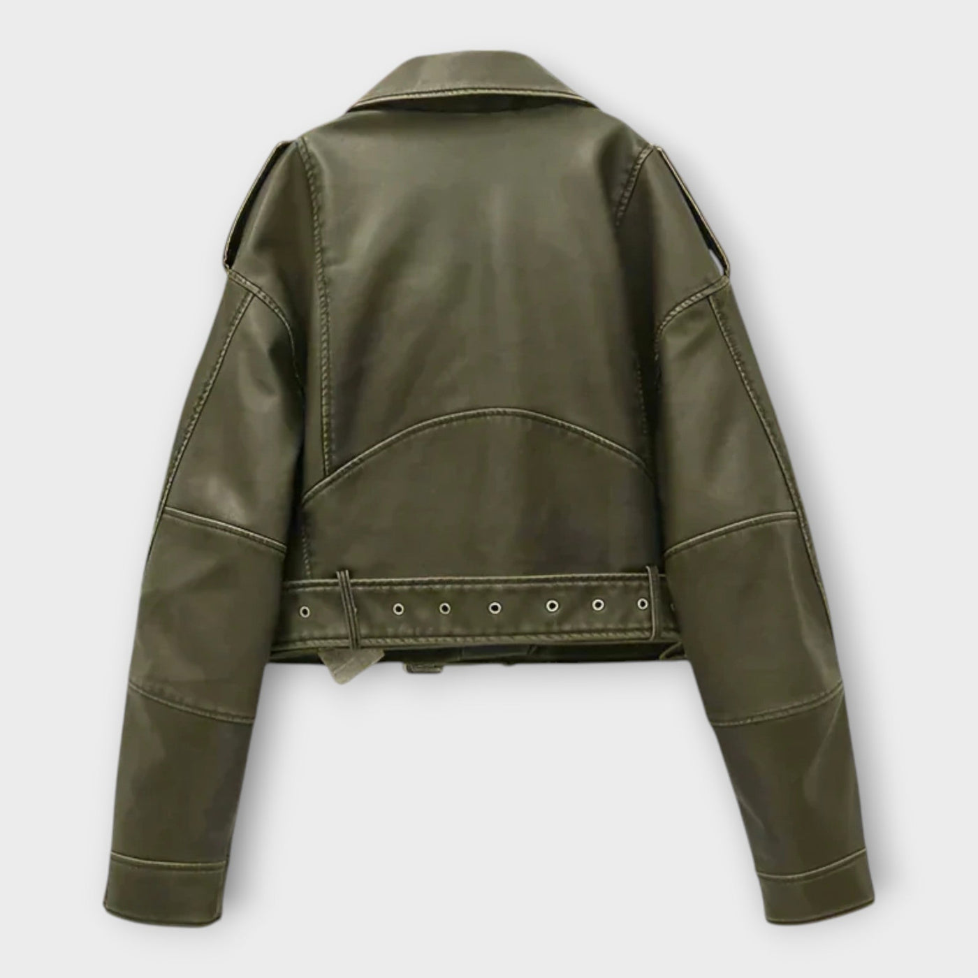 Fashionable leather jacket with belt