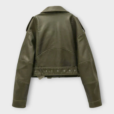 Fashionable leather jacket with belt