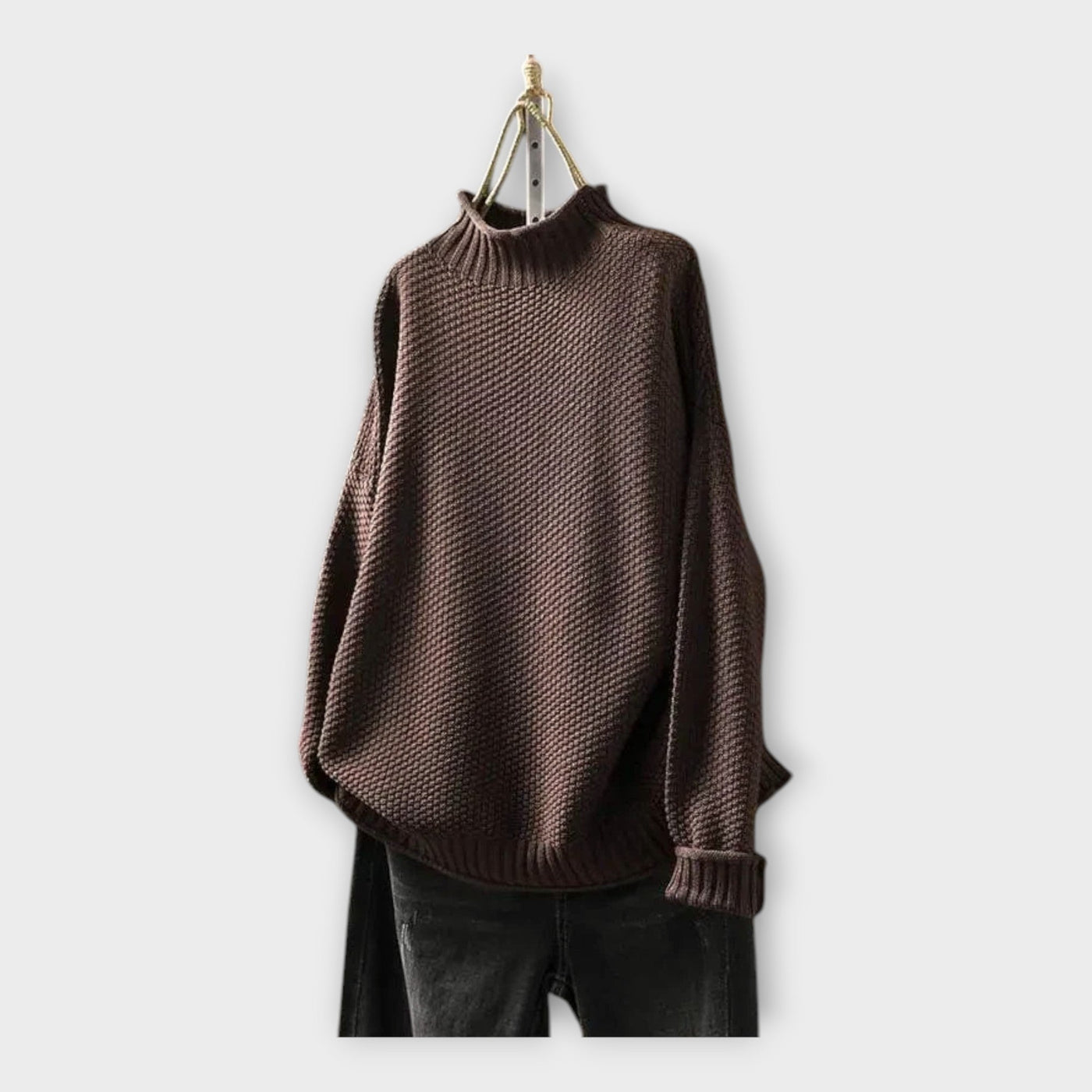 Knitted sweater with high collar