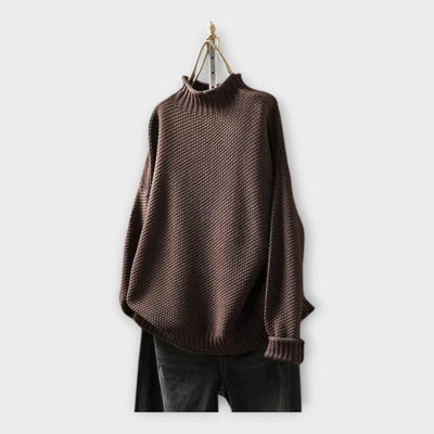 Knitted sweater with high collar