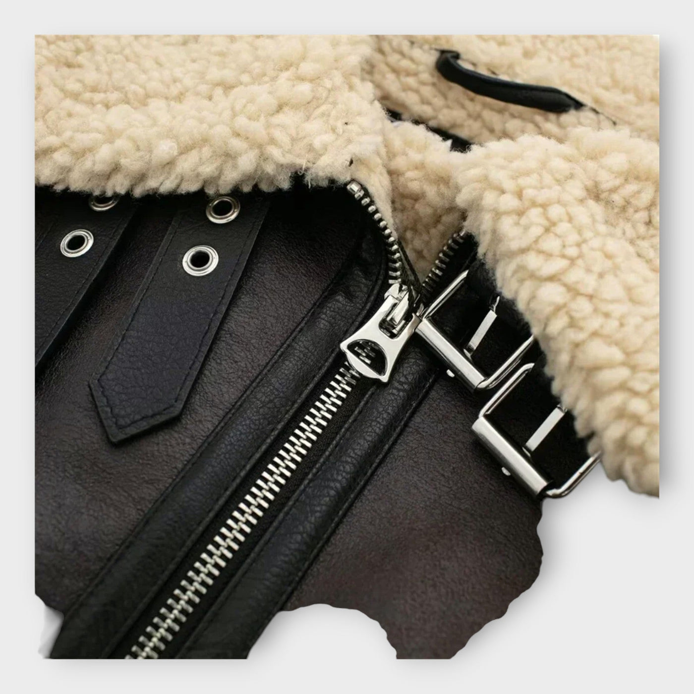Short leather jacket with fur and belt