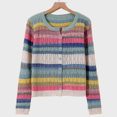 Knitted cardigan with a retro striped pattern