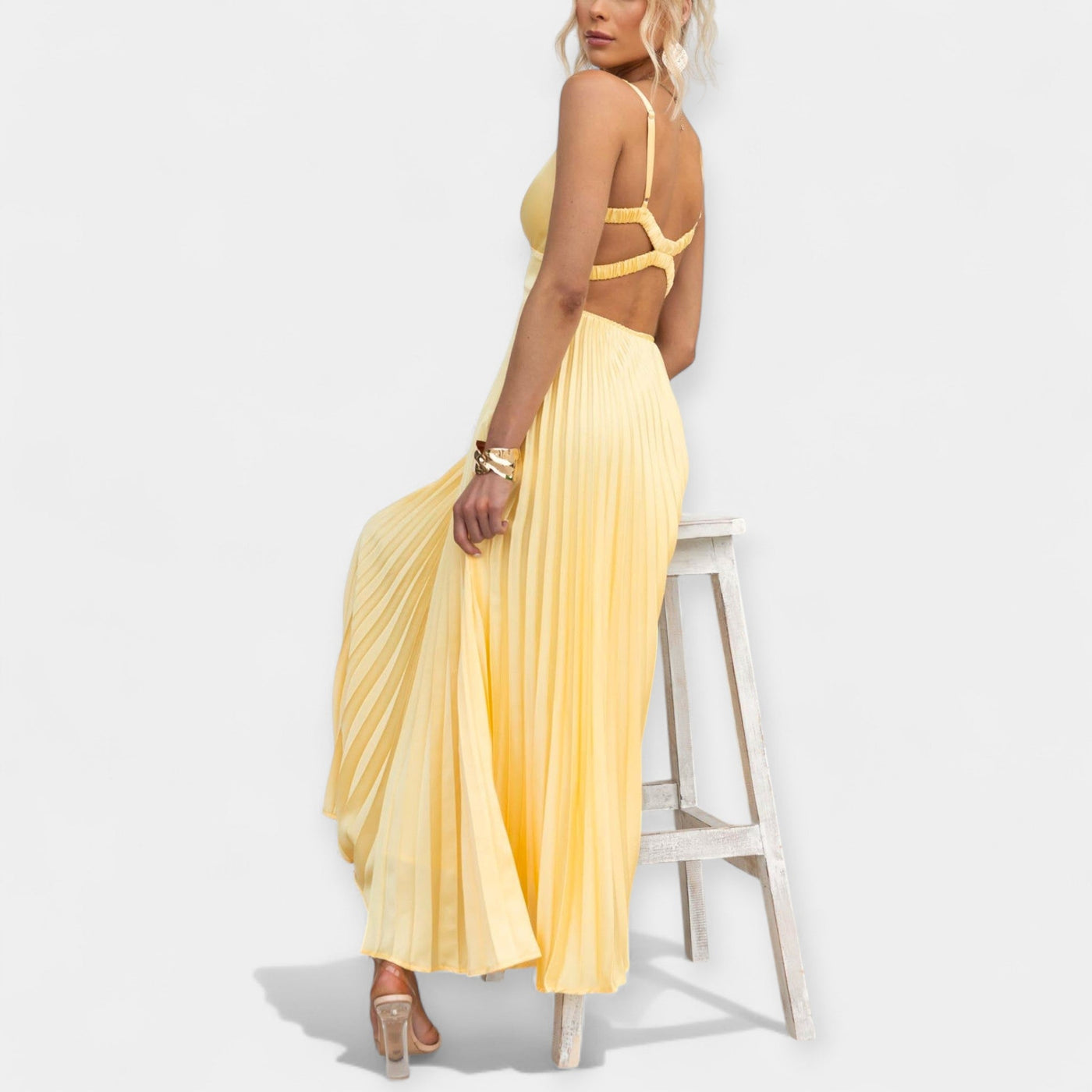 Yellow maxi dress with open back