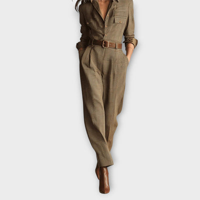 Checked jumpsuit with belt and tailored cut