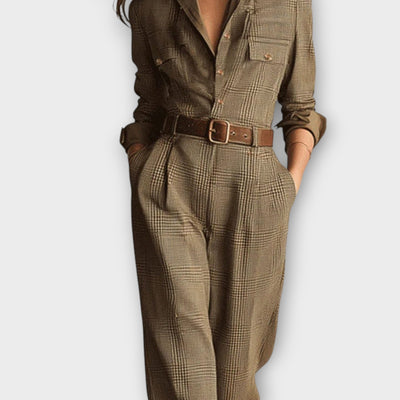 Checked jumpsuit with belt and tailored cut