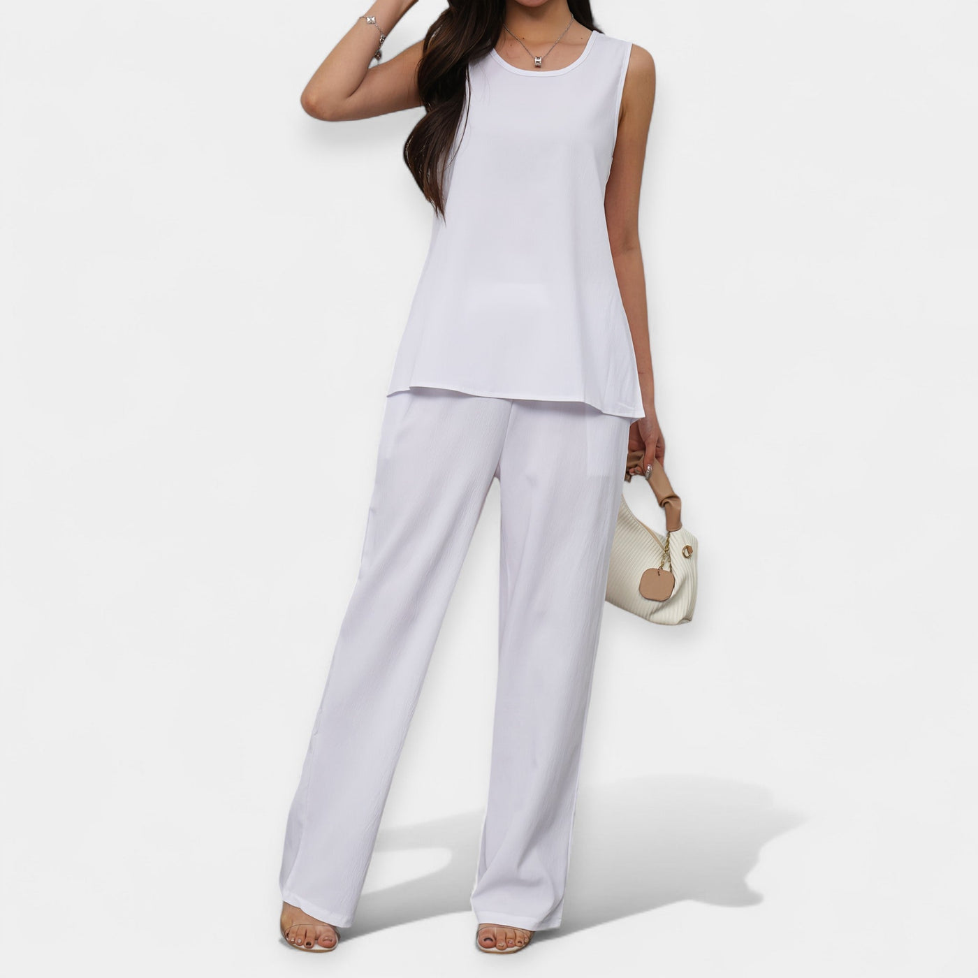 Casual set with sleeveless top and wide-leg pants