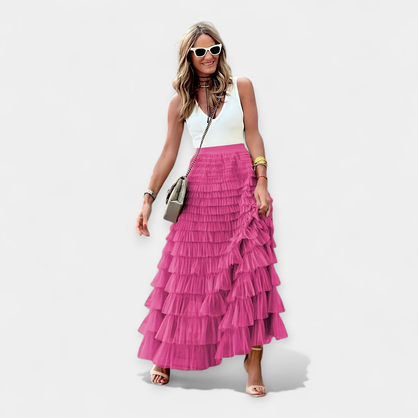 Boho skirt with mesh trim