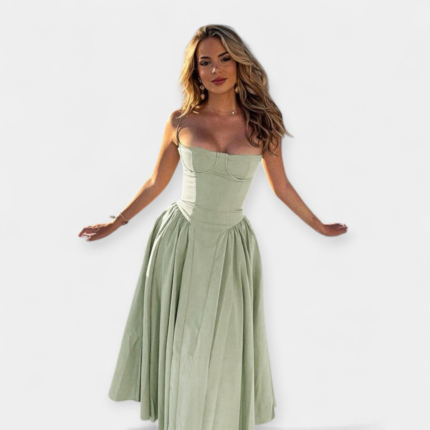 Retro Midi Dress with Shoulder Straps