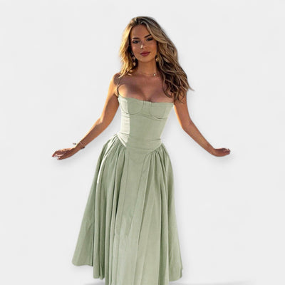 Retro Midi Dress with Shoulder Straps