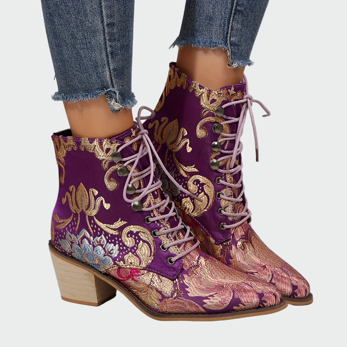 Leather boots with flowers