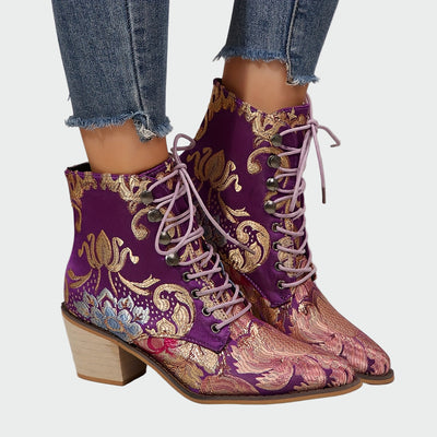 Leather boots with flowers