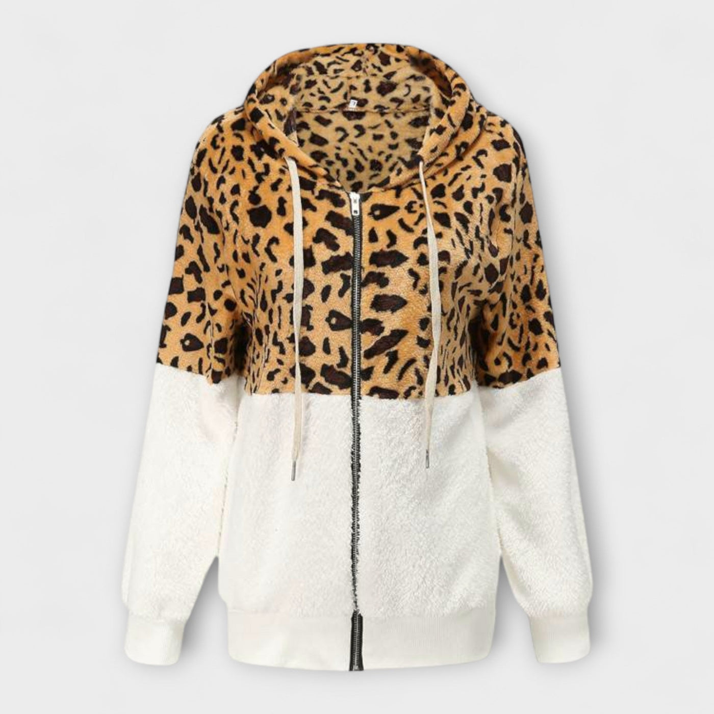 Leopard print fleece hoodie