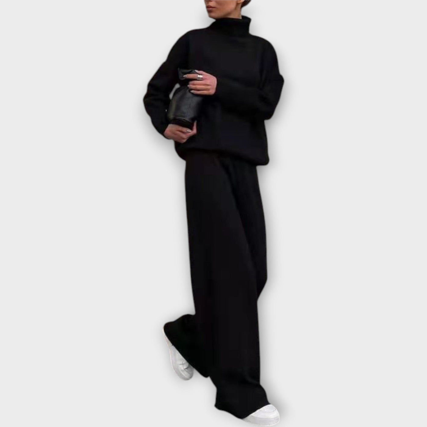 Knitted set with high neck and trousers