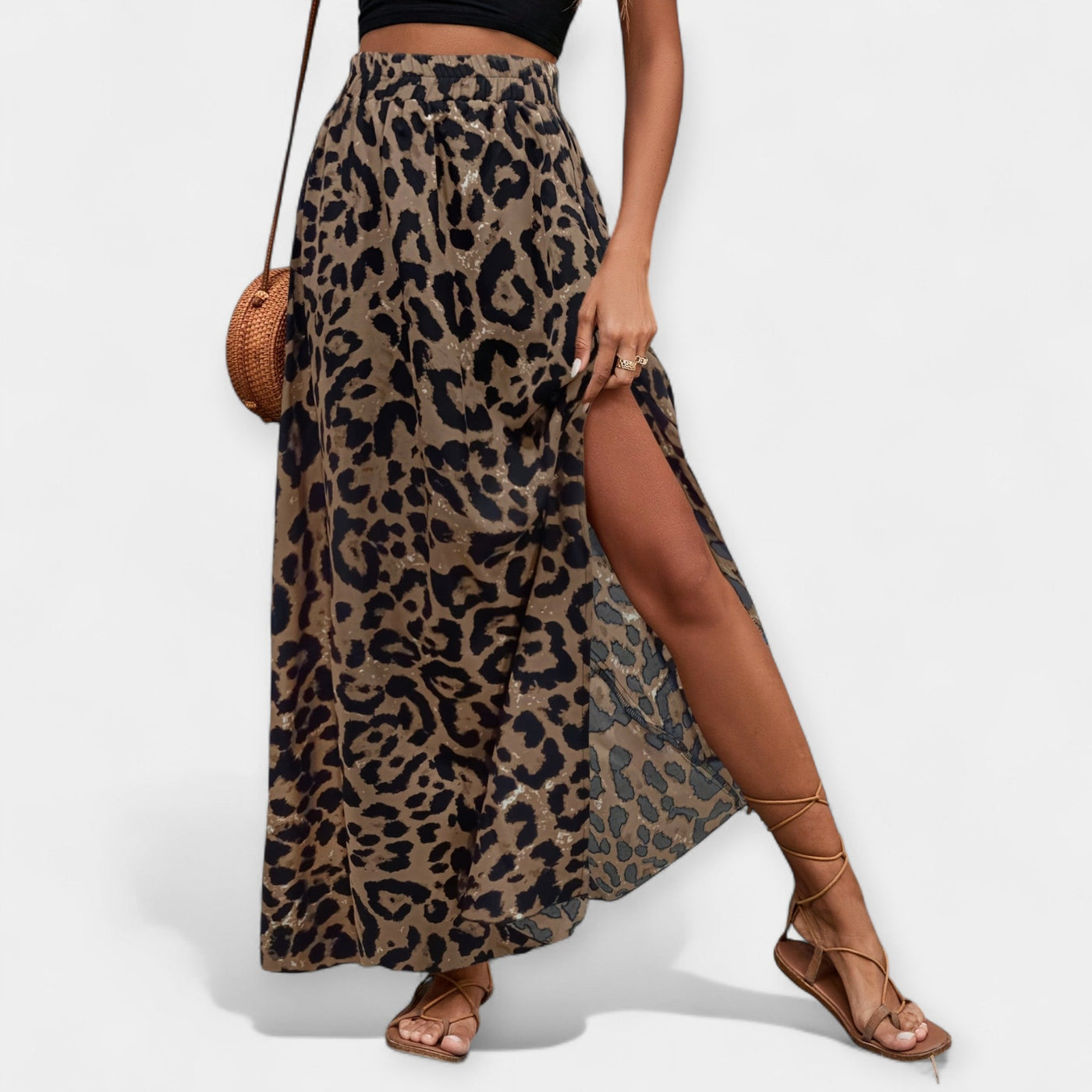 Leopard print midi skirt