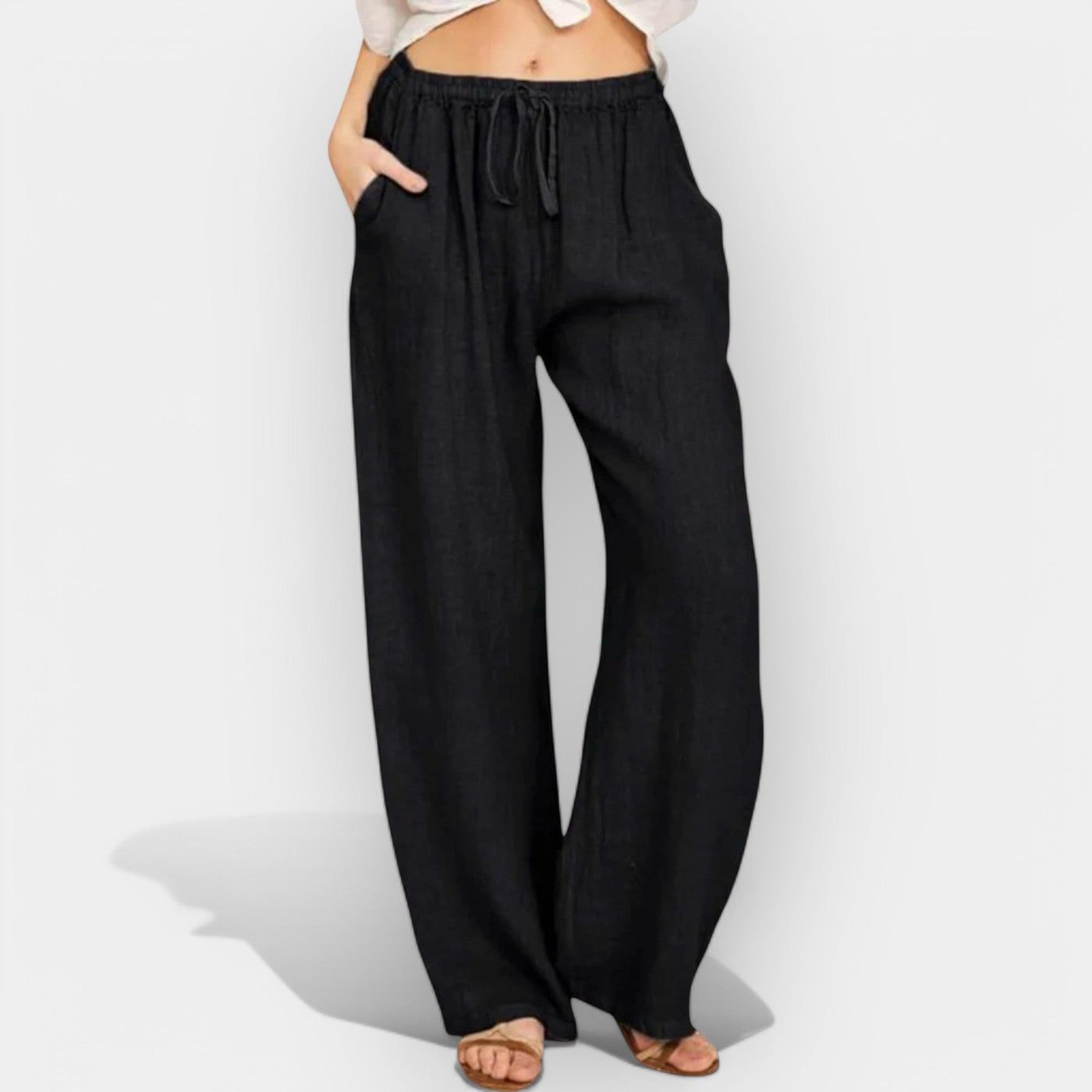 Airy-Striped Linen Pants