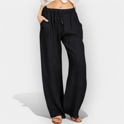 Airy-Striped Linen Pants