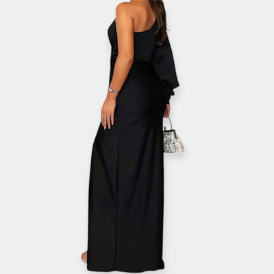 Maxi dress with one shoulder and slit