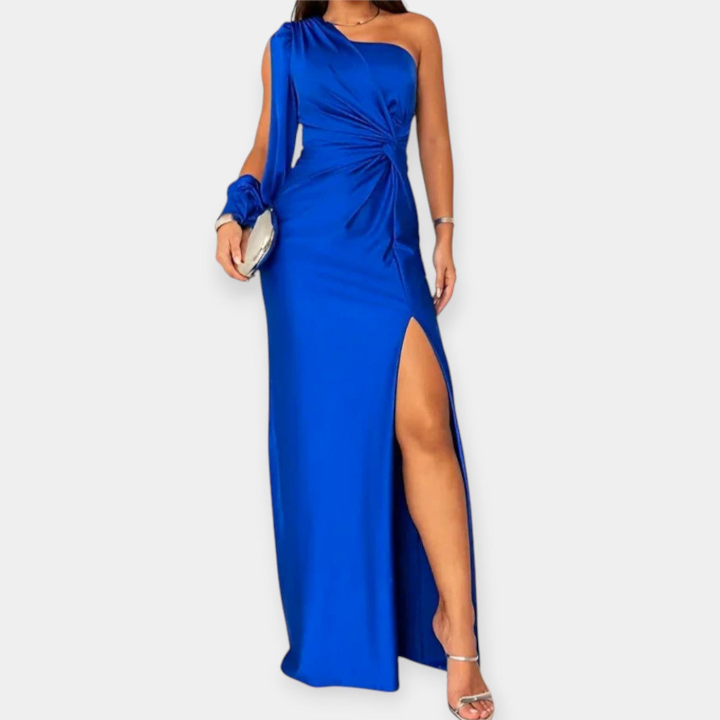 Maxi dress with one shoulder and slit