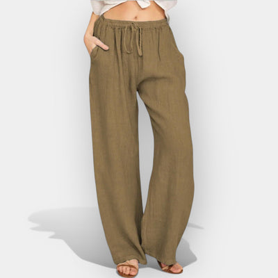 Airy-Striped Linen Pants